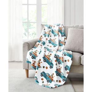 Lacourte Dog Truck Harvest Pumpkins Plush Throw, 50 X 60,Multi,50 X 60